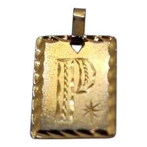 Vintage Initial P Charm Pendant Sterling Silver Mexico Gold Electroplated Big